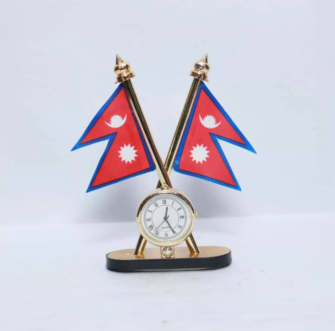 Car Dashboard Flag-Nepal Crossed Design Flag with Single Watch